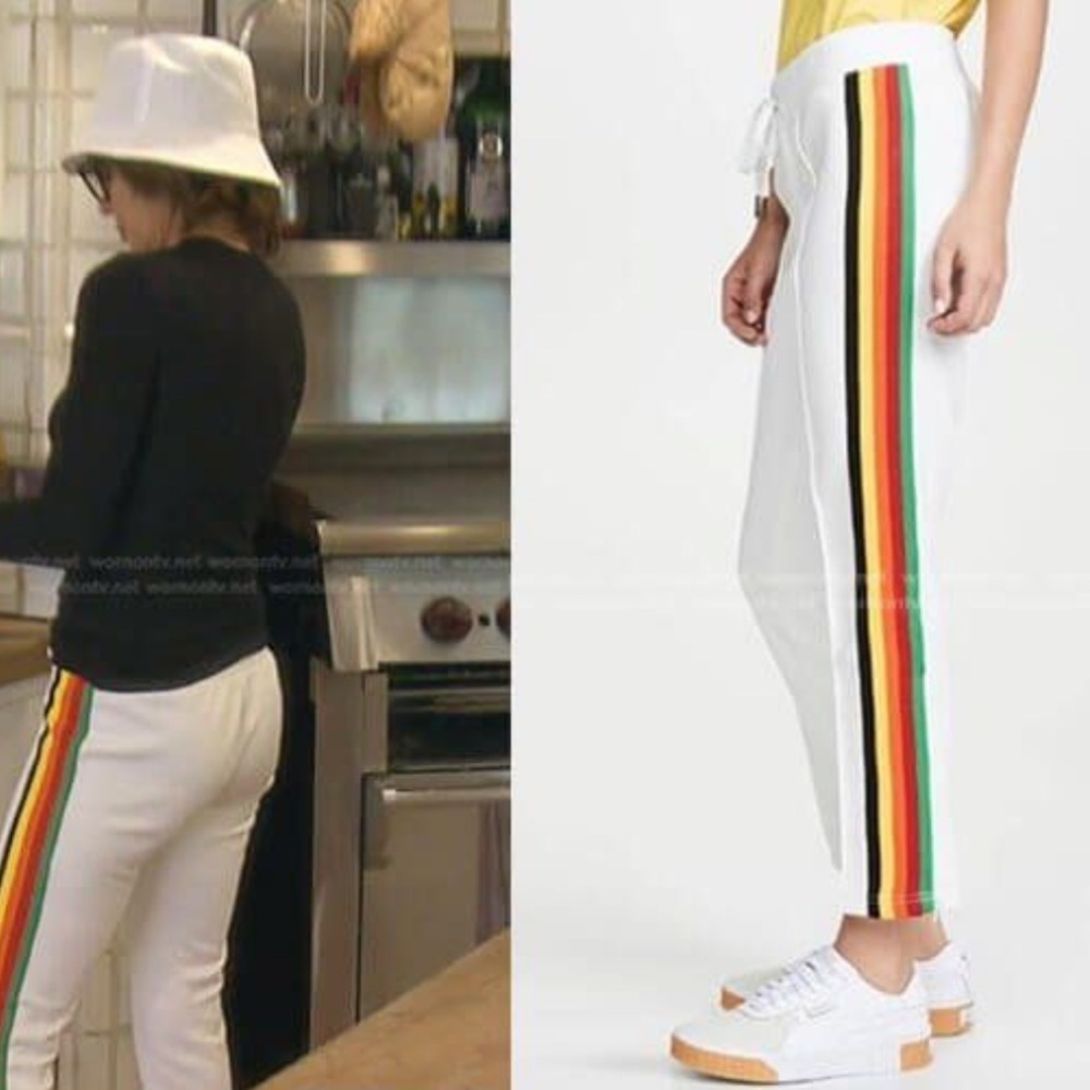 Pam & Gela White Track Pants with Rainbow Stripes
